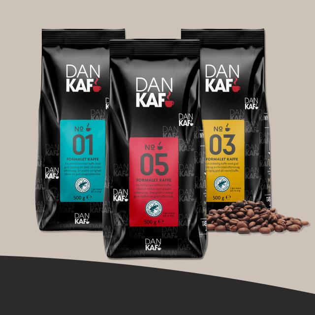 Billede af tre poser DanKaf-kaffe