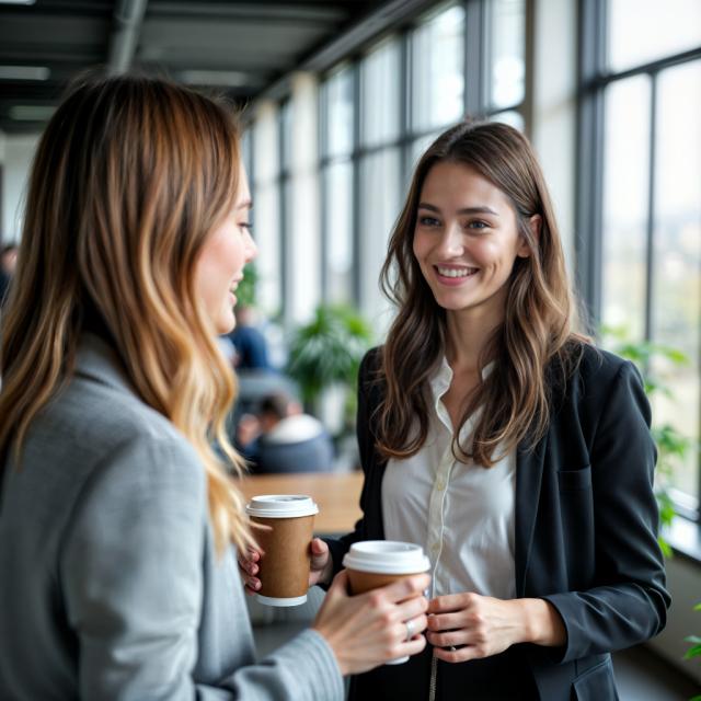 Samtale mellem to kvinder med kaffe i hånden