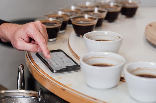 BKI coffee cupper records flavor parameters in an app, which forms the basis for the AI model